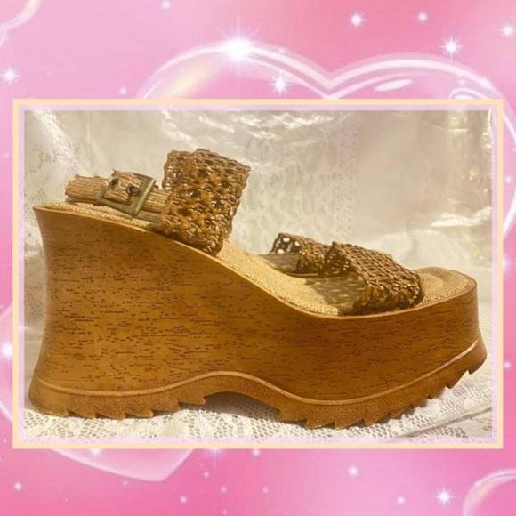 Vintage 90s Chunky Platform Boho Wedge - Picture 1 of 2